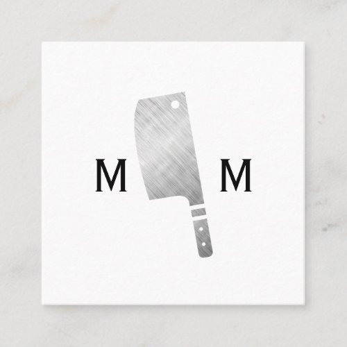 Metallic Butcher Knife Monogram Square Business Card