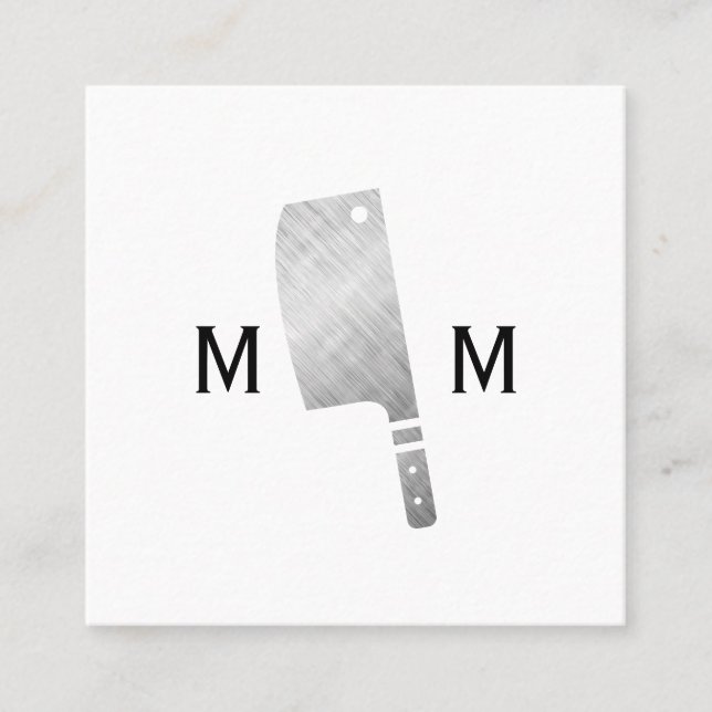 Metallic Butcher Knife Monogram Square Business Card (Front)