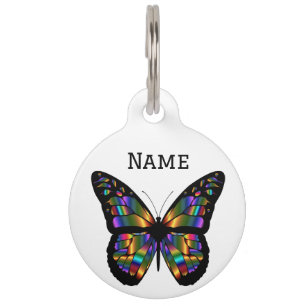 Metallic Butterfly on White Pet ID Tag