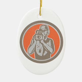 Metallic Cameraman Holding Movie Video Camera Circ Ceramic Ornament