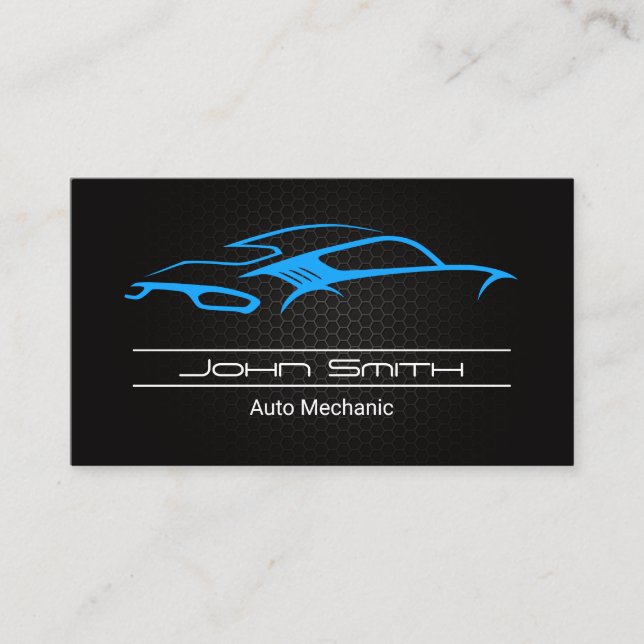 Metallic Carbon Fiber | Blue Sports Car Logo Business Card (Front)