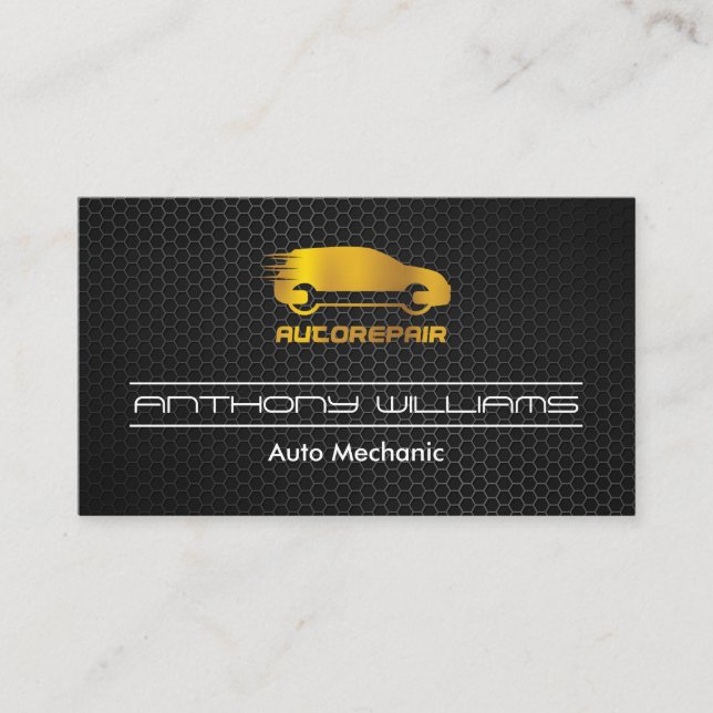 Metallic Carbon Fiber Gold Auto Logo Business Card (Front)