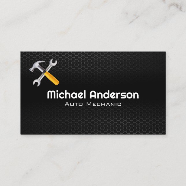 Metallic Carbon Fiber | Hammer Wrench Tools Business Card (Front)