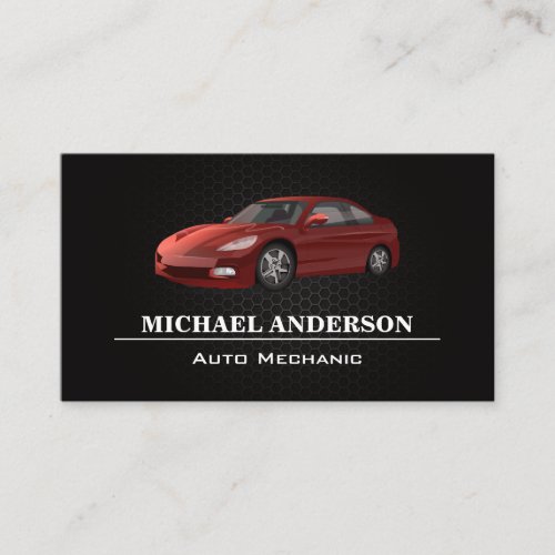 Metallic Carbon Pattern  Red Car Logo Business Card