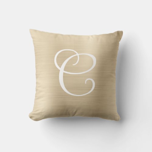 Metallic Champagne Cream Curly Monogram Throw Pillow