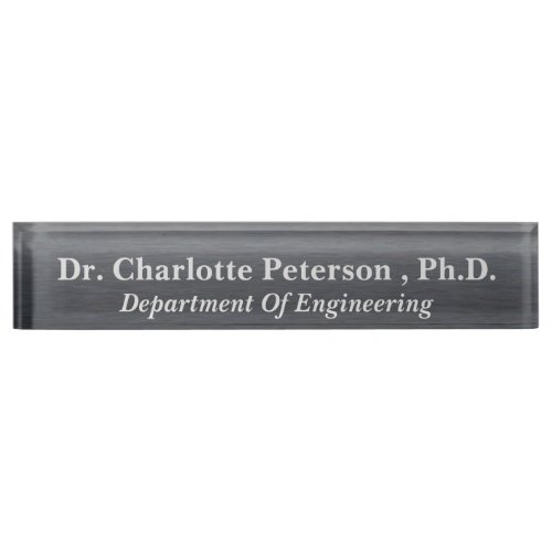 Metallic Charcoal Black PhD or Doctorate  Desk Name Plate