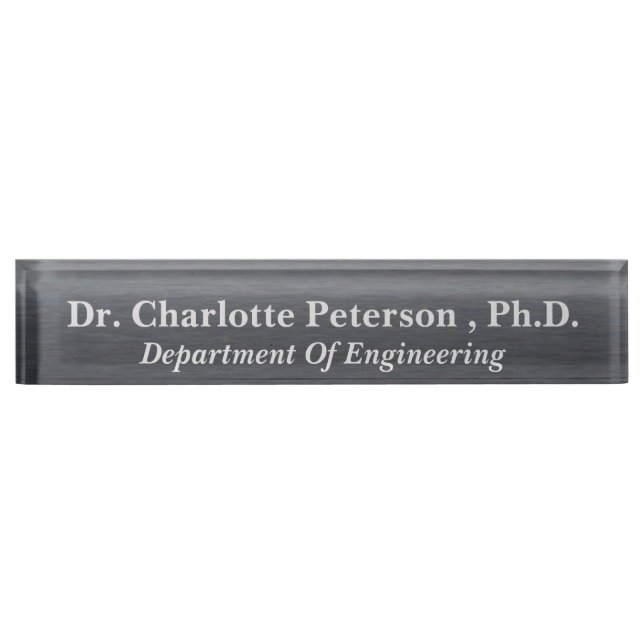 Metallic Charcoal Black PhD or Doctorate  Desk Name Plate (Front)