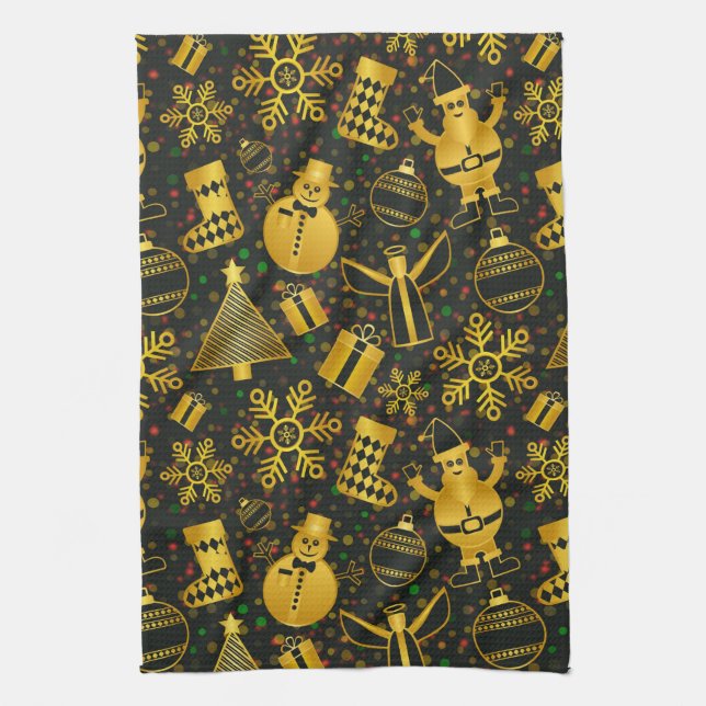 Metallic Christmas Collage Kitchen Towel (Vertical)