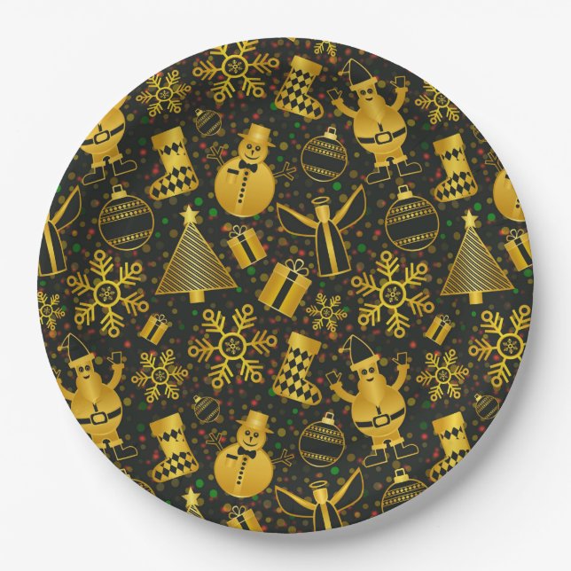 Metallic Christmas Collage Paper Plates (Front)