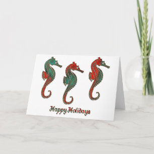 Metallic Christmas Seahorse Trio Holiday Card
