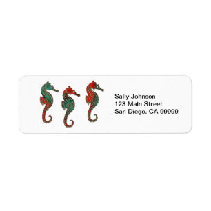 Metallic Christmas Seahorse Trio Label