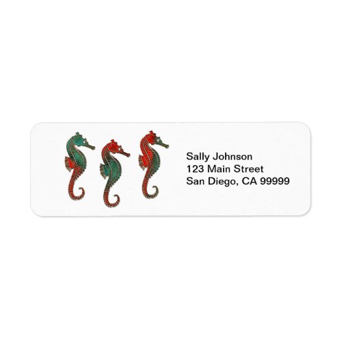 Metallic Christmas Seahorse Trio Label