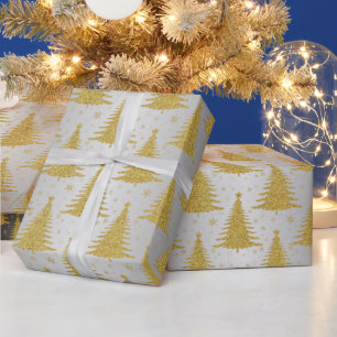 Metallic Christmas Tree Gold Silver Pattern Luxury Wrapping Paper