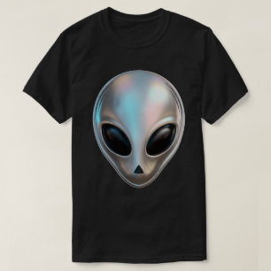 Metallic Chrome Alien Head Retro Y2K Sci-Fi T-Shirt