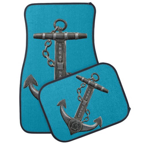 Metallic chrome anchor pirate nautical themed  car floor mat