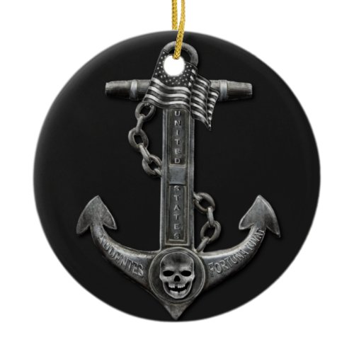 Metallic chrome anchor pirate nautical themed  ceramic ornament