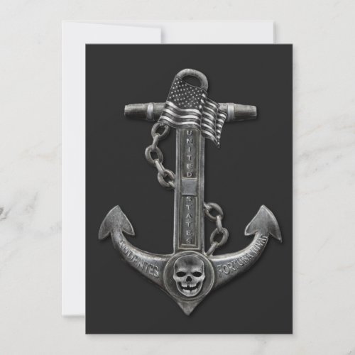Metallic chrome anchor pirate nautical themed  invitation