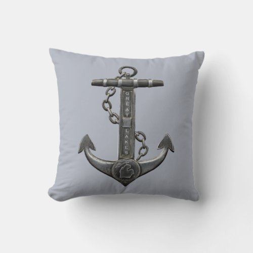 Metallic chrome anchor pirate nautical themed  throw pillow