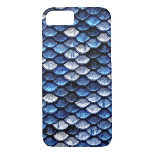Metallic Cobalt Blue Fish Scales Pattern iPhone 87 Case