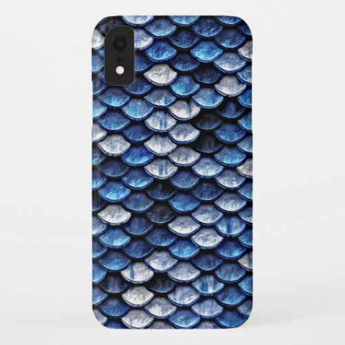 Metallic Cobalt Blue Fish Scales Pattern iPhone XR Case