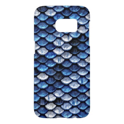 Metallic Cobalt Blue Fish Scales Pattern Samsung Galaxy S7 Case