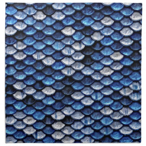Metallic Cobalt Blue Fish Scales Pattern Napkin