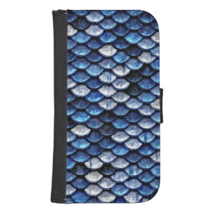 Metallic Cobalt Blue Fish Scales Pattern Wallet Phone Case For Samsung Galaxy S4