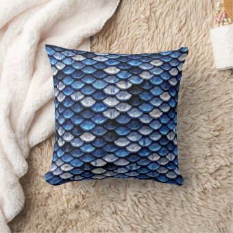Metallic Cobalt Blue Fish Scales Pattern Throw Pillow Zazzle