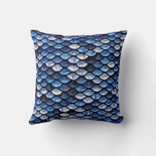 Metallic Cobalt Blue Fish Scales Pattern Throw Pillow Zazzle