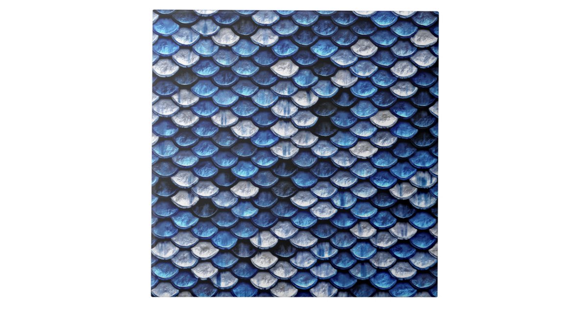 Metallic Cobalt Blue Fish Scales Pattern Tile | Zazzle