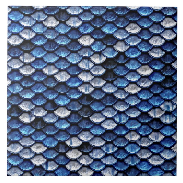 Metallic Cobalt Blue Fish Scales Pattern Tile (Front)