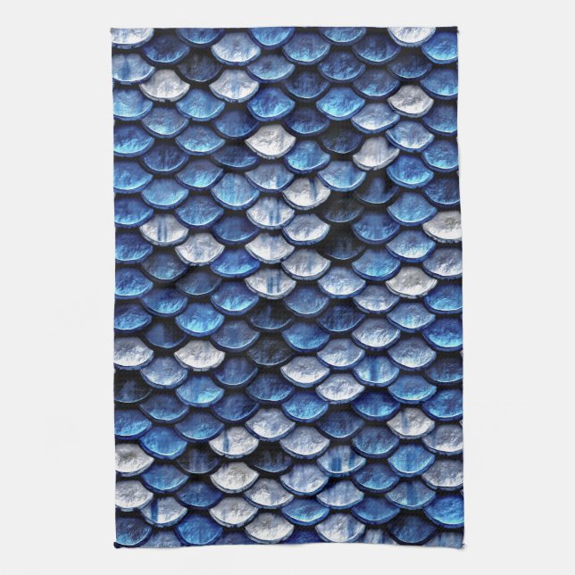 Metallic Cobalt Blue Fish Scales Pattern Towel (Vertical)