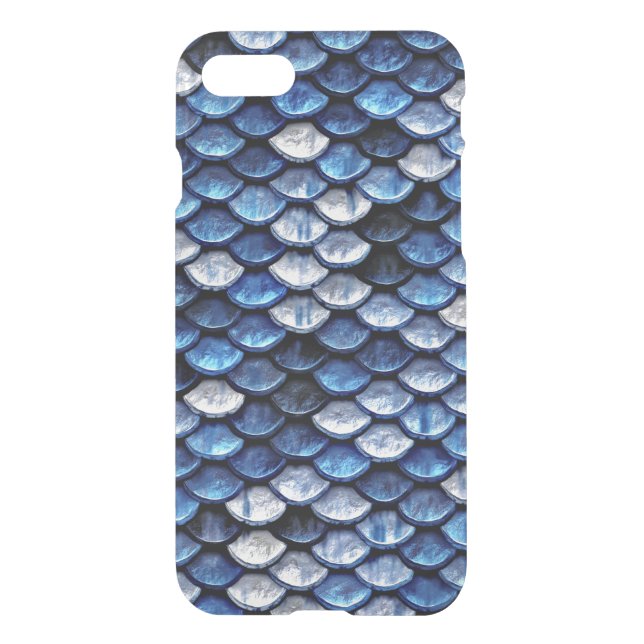 Metallic Cobalt Blue Fish Scales Pattern Uncommon iPhone Case (Back)