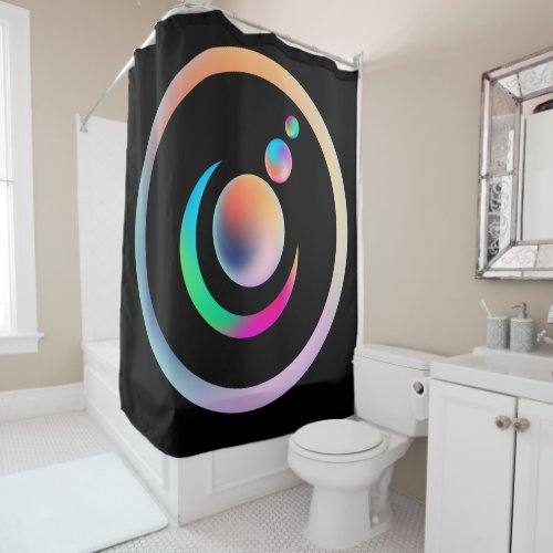 Metallic Colorful Planets and Moon Rainbow Shower Curtain