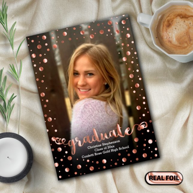 Metallic Confetti Photo Graduation Foil Invitation (Creator Uploaded)