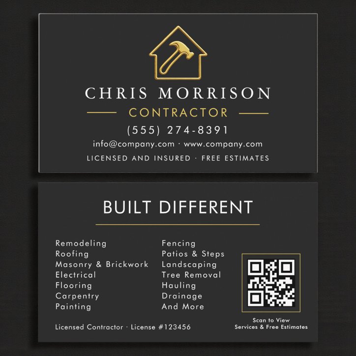 Metallic Construction Modern Black Gold QR Code Business Card
