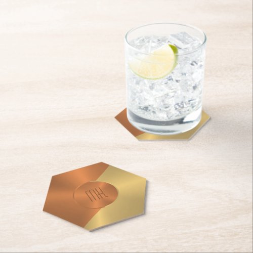 Metallic coper and gold texture geometric design paper coaster