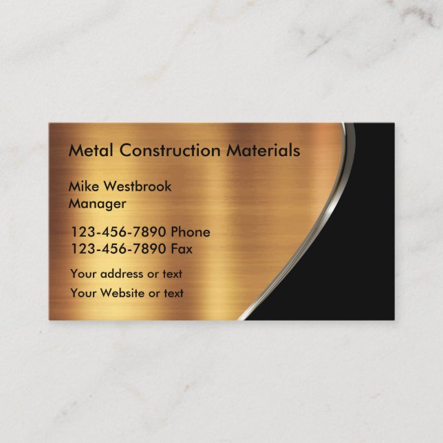 Metallic Copper Bronze Tone Look Construction  Business Card (Front)