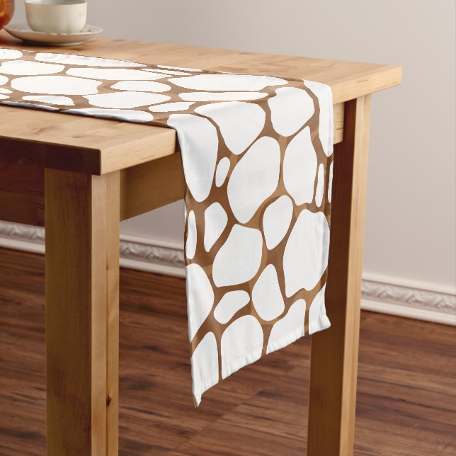 Metallic copper-brown abstract leopard pattern short table runner (In Situ)