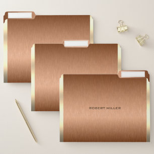 Metallic copper-brown and gold texture monogram file folder