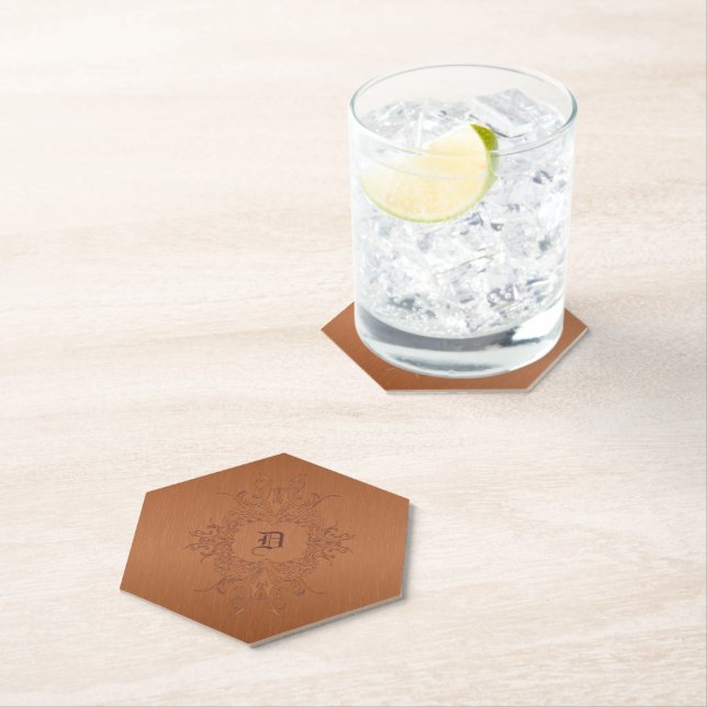 Metallic Copper Brown Brushed Aluminum Look Mouse  Paper Coaster (Insitu)