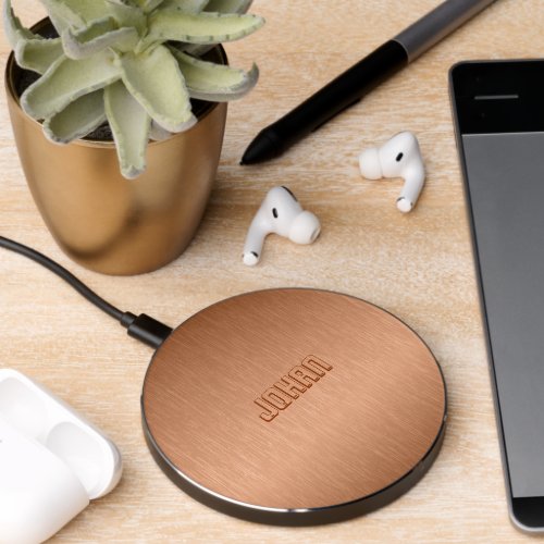 Metallic Copper Brown Brushed Aluminum Look Wireless Charger