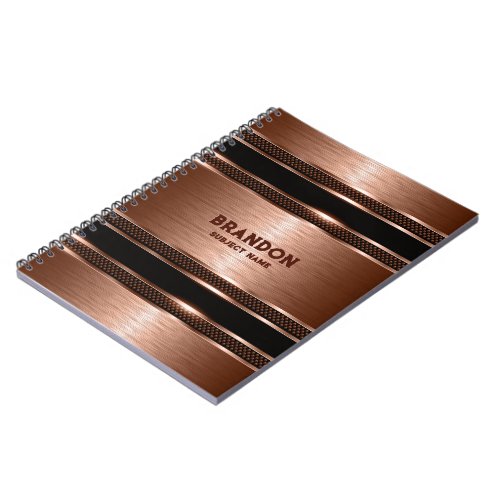 Metallic Copper Brown industrial Texture Monogram Notebook