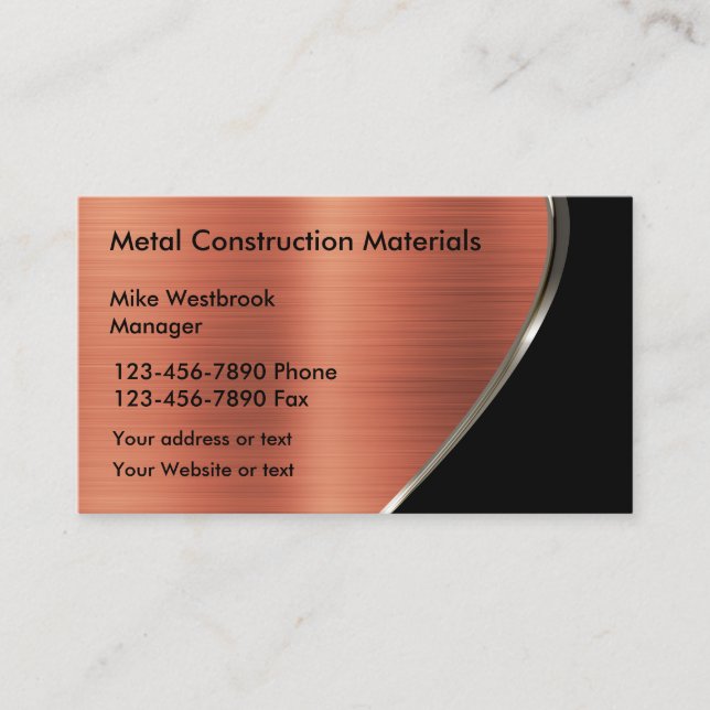 Metallic Copper Color Tone Look Construction  Business Card (Front)