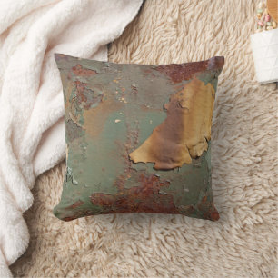 Metallic Copper Green Rust Grunge Plaster Effect Throw Pillow