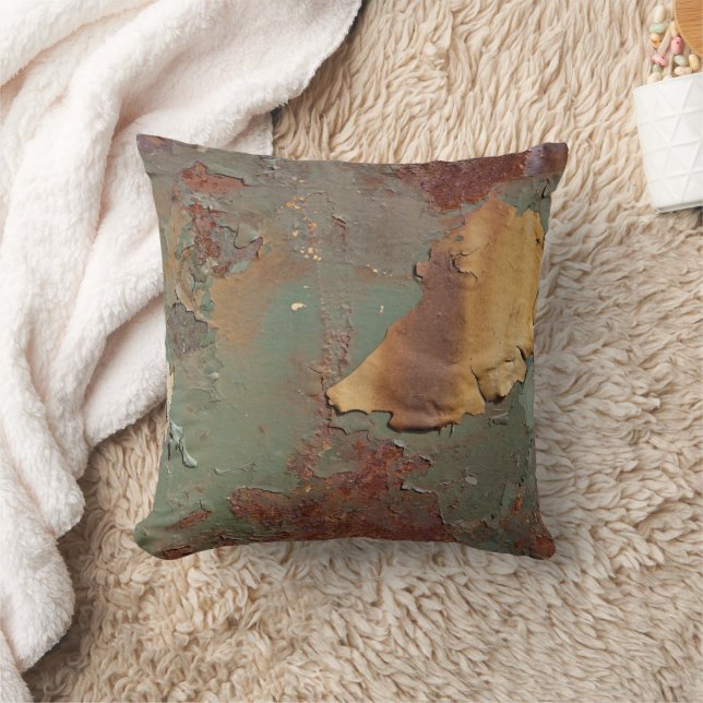 Metallic Copper Green Rust Grunge Plaster Effect Throw Pillow (Blanket)