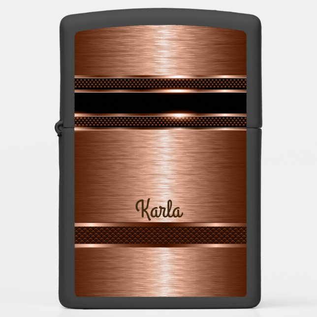 Metallic Copper Print Geometric Design Zippo Lighter (Front)
