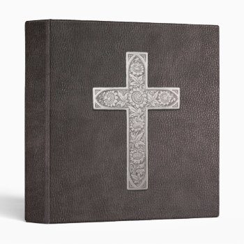 Metallic Crucifix On A Faux Dark Leather 3 Ring Binder by wheresmymojo at Zazzle