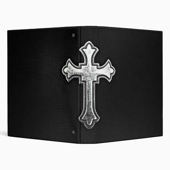 Metallic Crucifix on Black Leather Binder (Background)