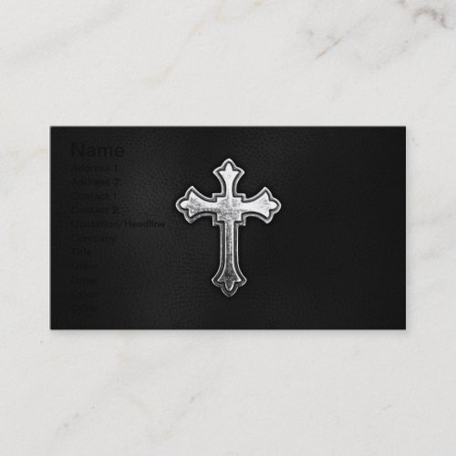Metallic Crucifix on Black Leather Business Card Template